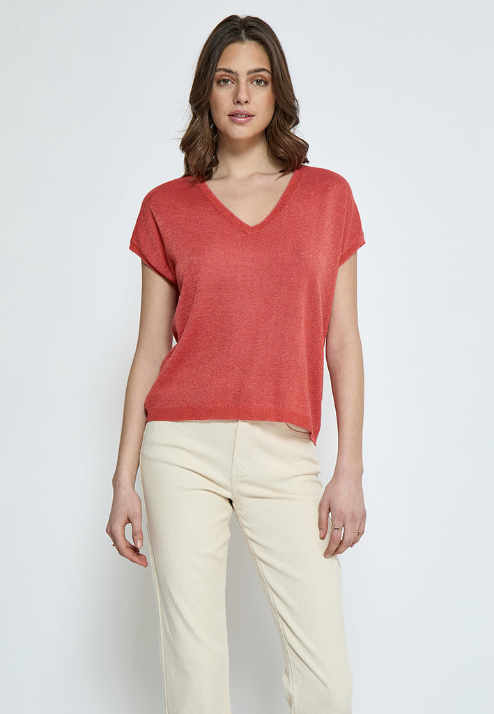 Minus Carlina Batsleeve Knit Tee T-Shirt 4174MET Hot Coral Met.