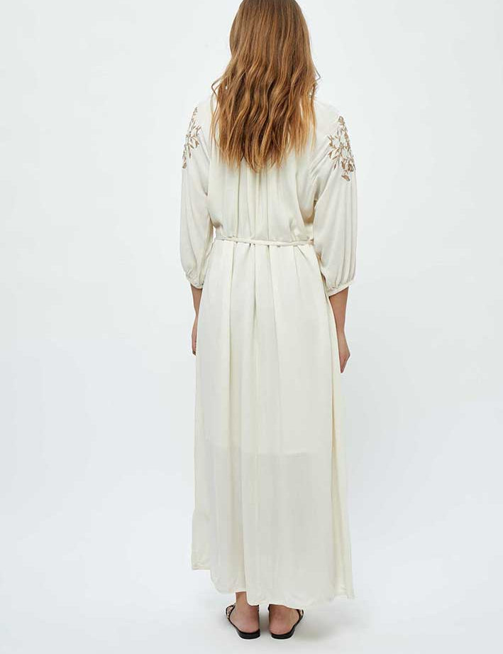 4 Sleeve Ankle Length Embroidery Dress Kjoler 0002 White Peony
