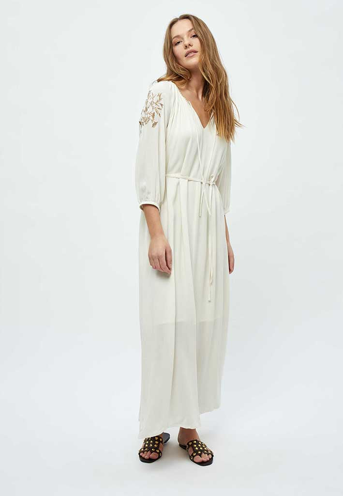 Desires Christa 3/4 Sleeve Ankle Length Embroidery Dress Kjoler 0002 White Peony