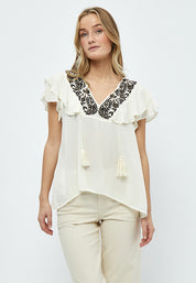 Desires Christa Short Sleeve Embroidery Blouse Bluser 0002 White Peony