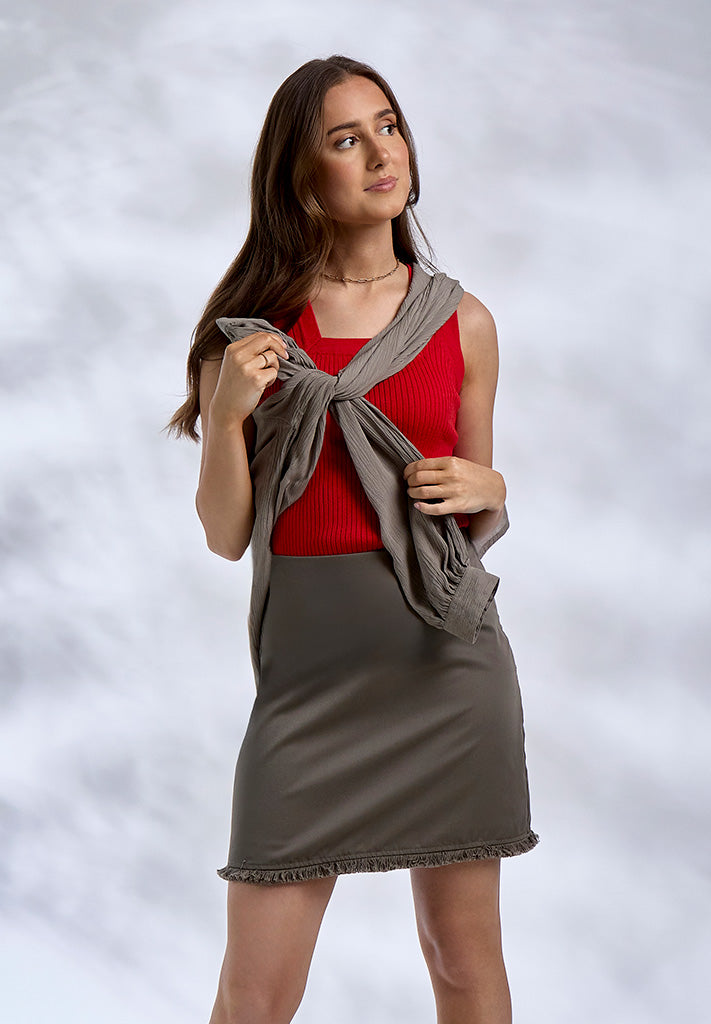 Desires DSAneli Rib Square Neck Top Toppe 4053 Bittersweet Red