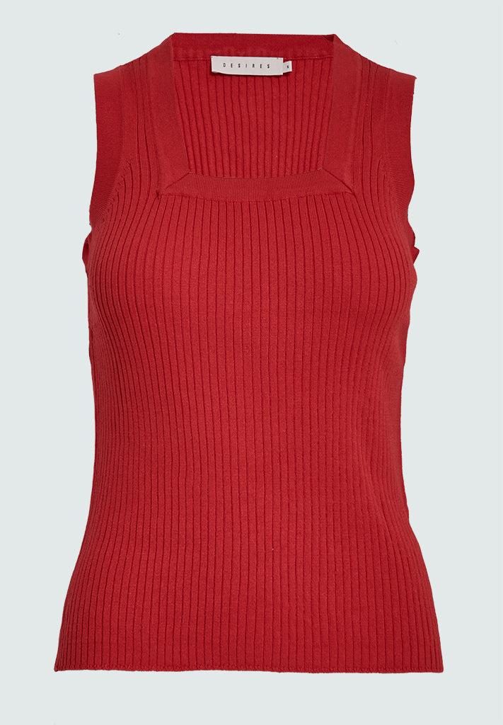 Desires DSAneli Rib Square Neck Top Toppe 4053 Bittersweet Red