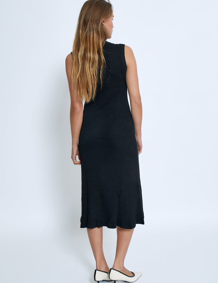 Desires DSAneli V-neck Rib Midi Knit Dress Kjoler Sort
