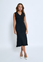 Desires DSAneli V-neck Rib Midi Knit Dress Kjoler Sort