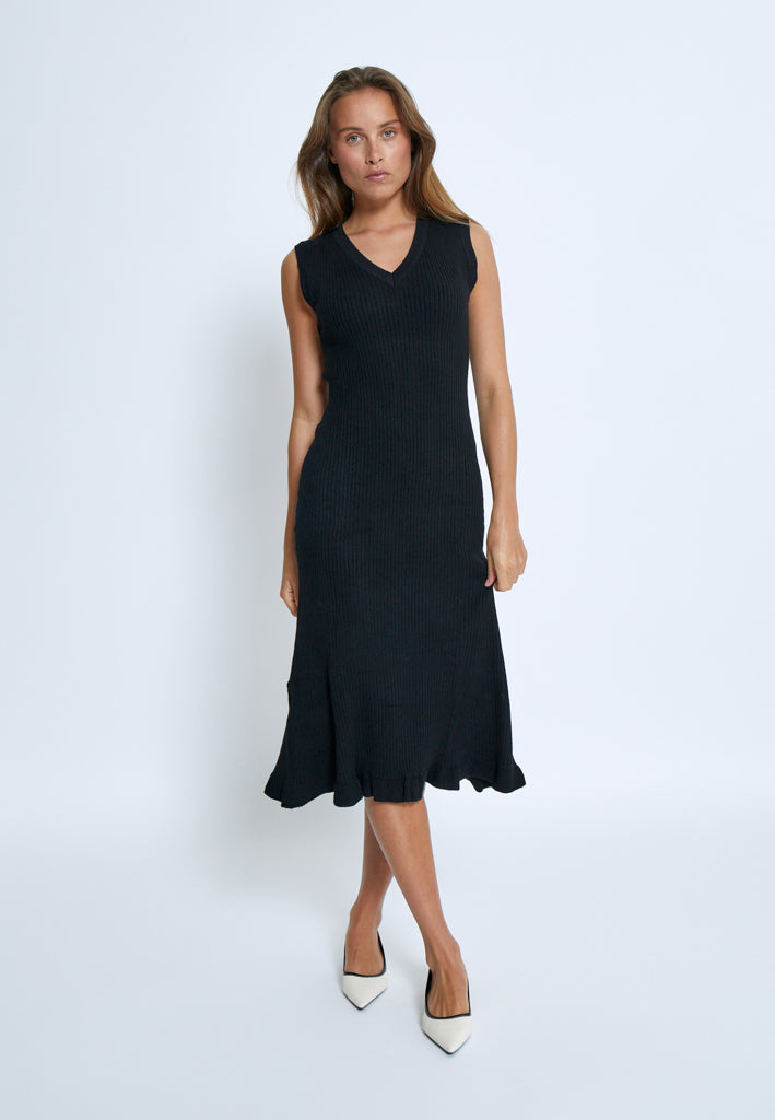 Desires DSAneli V-neck Rib Midi Knit Dress Kjoler Sort