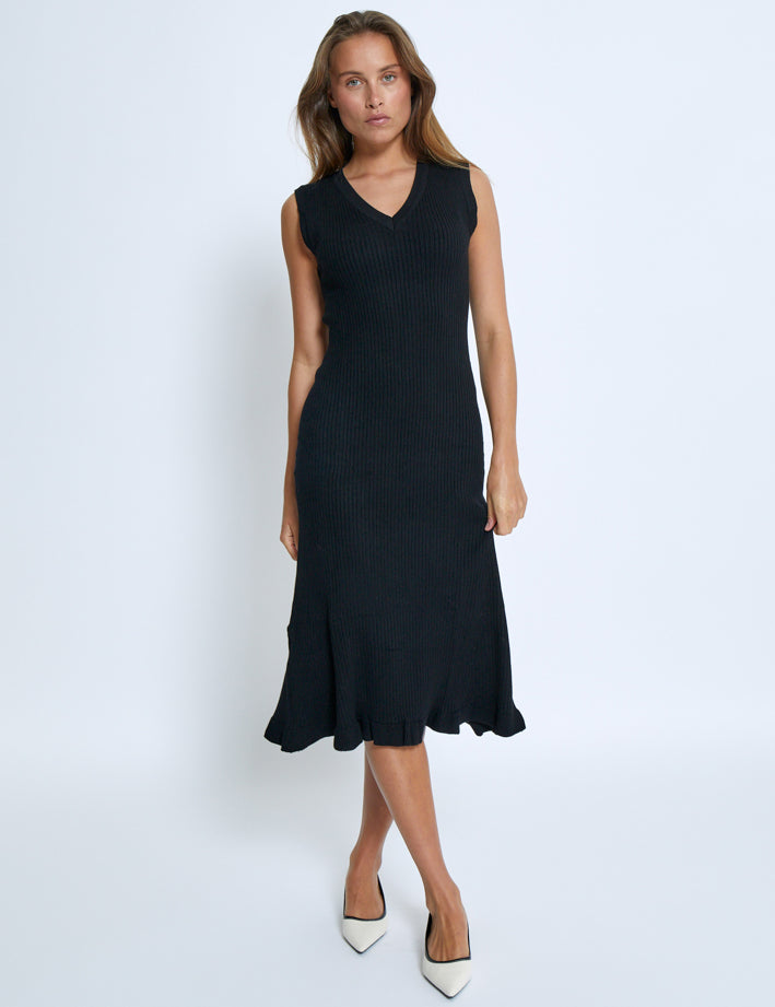 Desires DSAneli V-neck Rib Midi Knit Dress Kjoler Sort