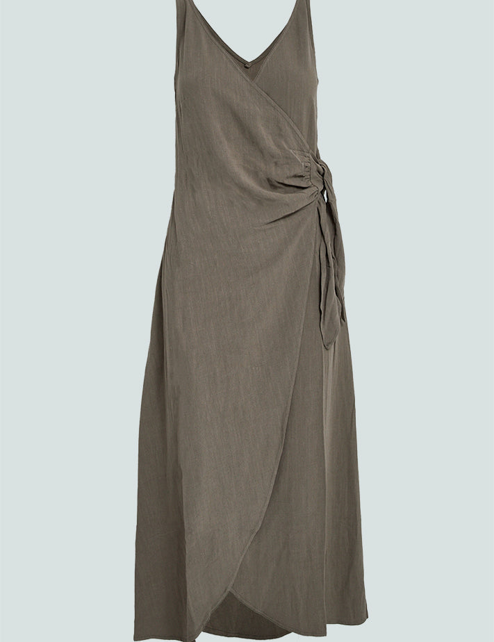 Desires DSBianna Linen Midi Wrap Dress Kjoler 3792 Covert Green