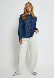 Desires DSDarlene Frill Shirt Skjorter 9610 Mid Blue Denim