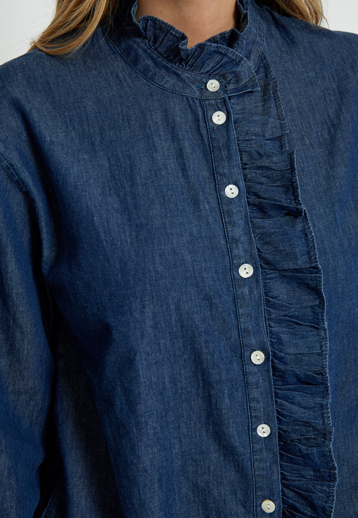 Desires DSDarlene Frill Shirt Skjorter 9610 Mid Blue Denim