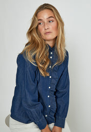 Desires DSDarlene Frill Shirt Skjorter 9610 Mid Blue Denim