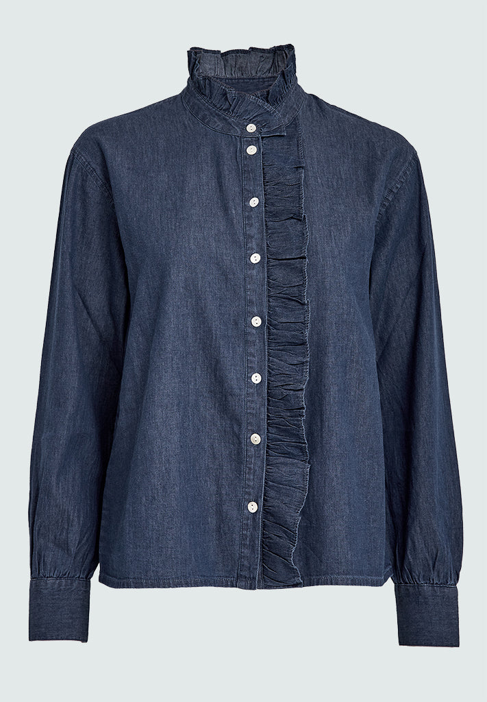 Desires DSDarlene Frill Shirt Skjorter 9610 Mid Blue Denim