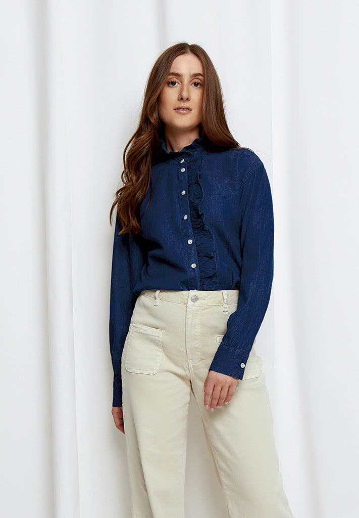 Desires DSDarlene Frill Shirt Skjorter 9610 Mid Blue Denim
