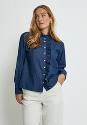 Desires DSDarlene Frill Shirt Skjorter 9610 Mid Blue Denim