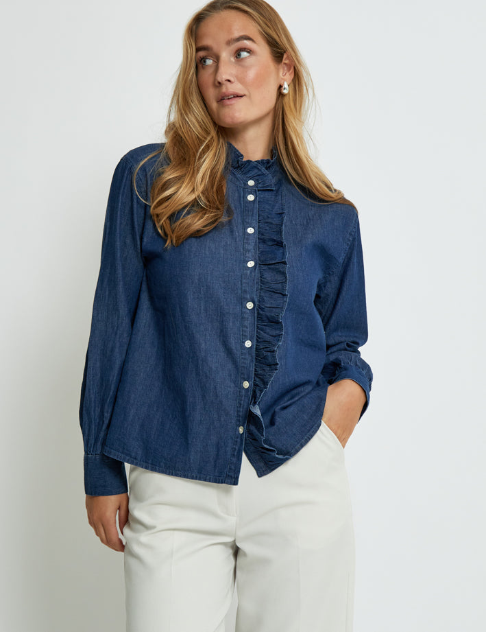 Desires DSDarlene Frill Shirt Skjorter 9610 Mid Blue Denim