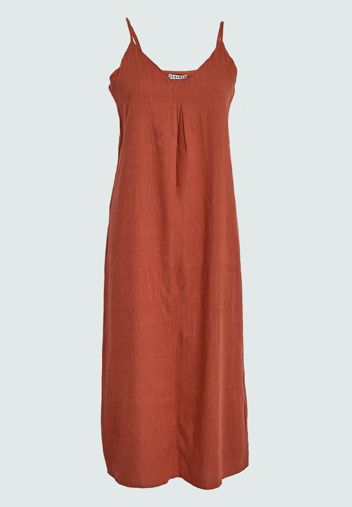 Desires DSNatalie Linen Strap Dress Kjoler 6672 Bombay Brown