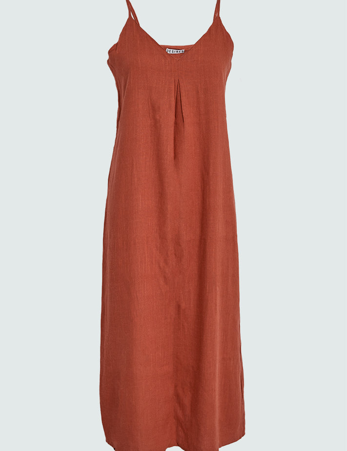 Desires DSNatalie Linen Strap Dress Kjoler 6672 Bombay Brown