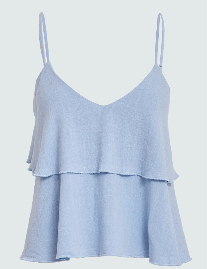 Desires DSNatalie Linen Strap Top Toppe 2280 Chambray Blue