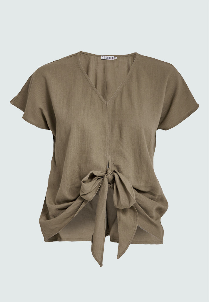 Desires DSNatalie Linen Tie Blouse Bluser 6796 Tannin Sand