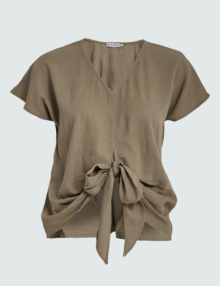 Desires DSNatalie Linen Tie Blouse Bluser 6796 Tannin Sand