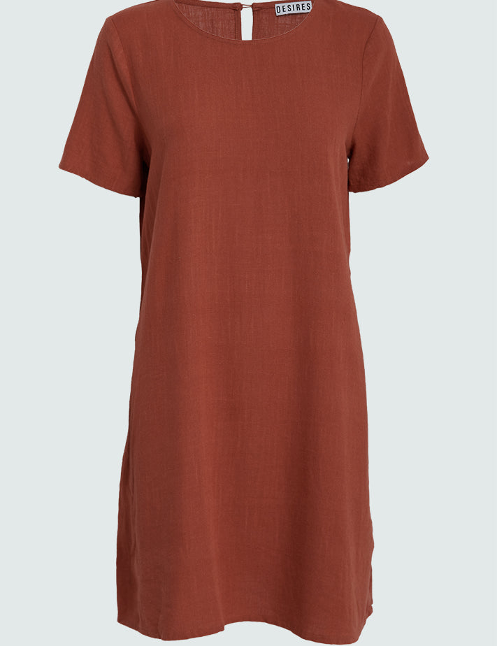 Desires DSNatalie Short Linen Dress Kjoler 6672 Bombay Brown