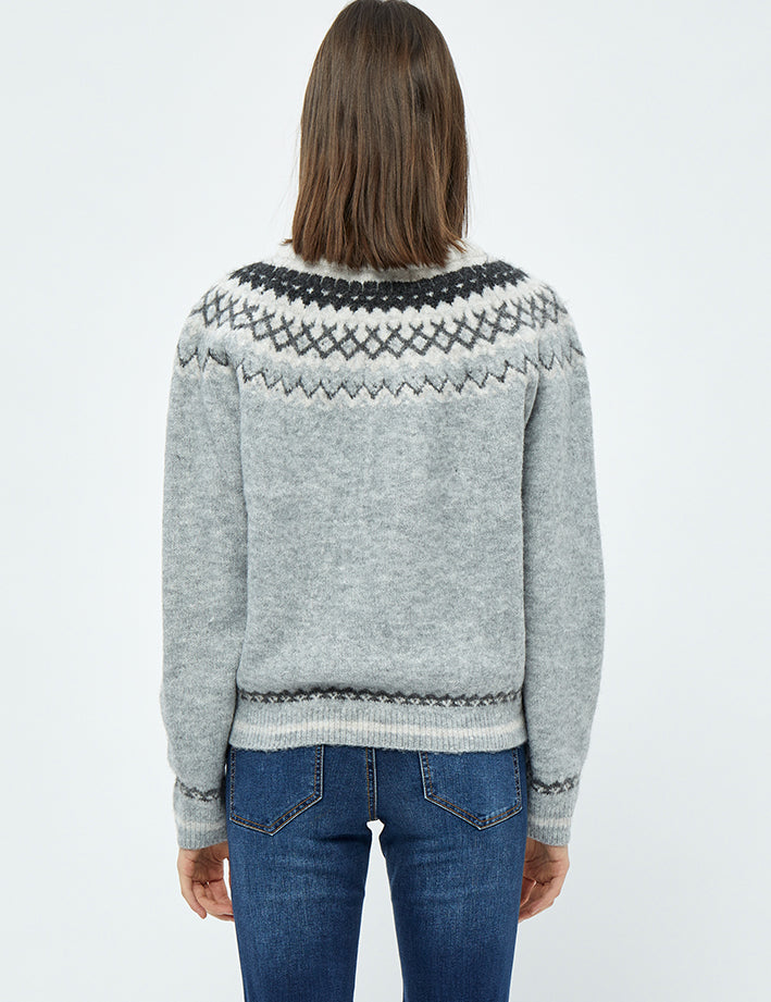 Desires Elis Jacquard Strik Pullover 113M Grey Melange