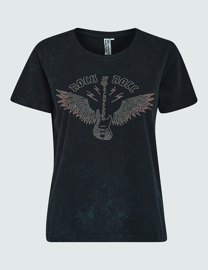 Desires Elona Printed T-Shirt T-Shirt 9005 BLACK WASHED