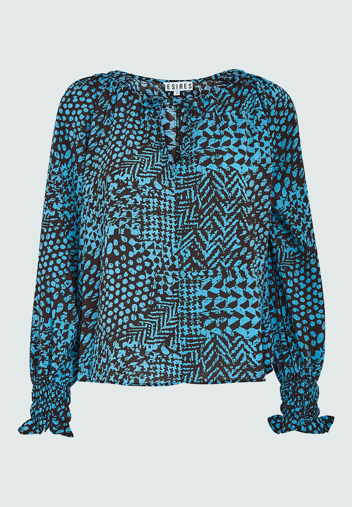 Desires Enur Long Sleeve Blouse Bluser 1176P Crystal Teal Print