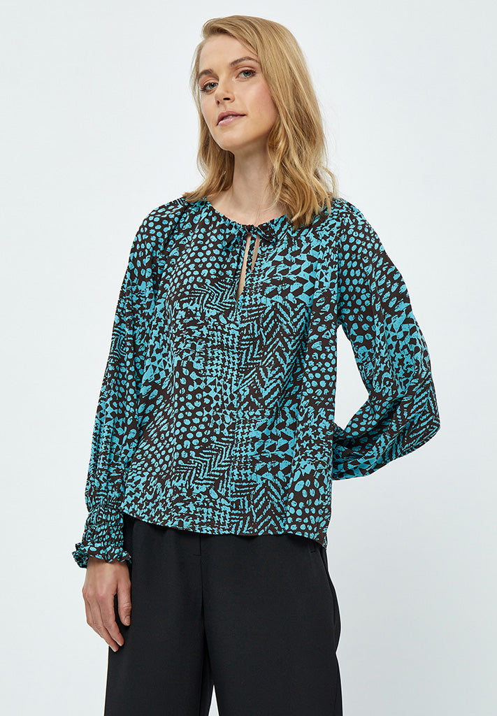 Desires Enur Long Sleeve Blouse Bluser 1176P Crystal Teal Print