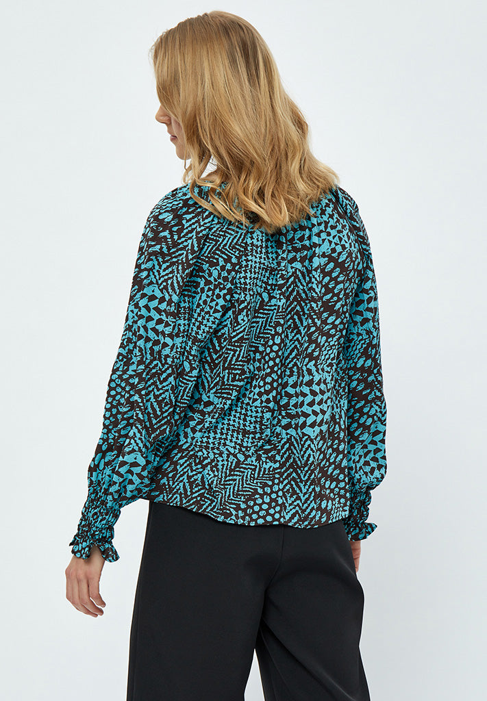 Desires Enur Long Sleeve Blouse Bluser 1176P Crystal Teal Print