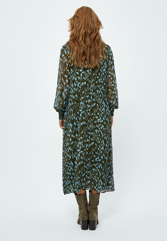 Minus Eria Smock Lang Kjole Kjoler 3797P Ivy Green Print