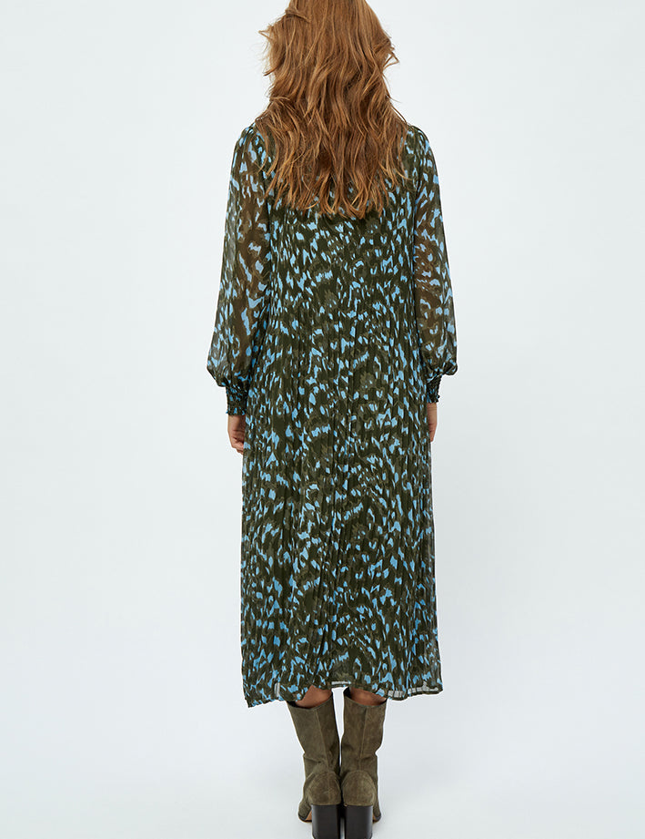 Minus Eria Smock Lang Kjole Kjoler 3797P Ivy Green Print