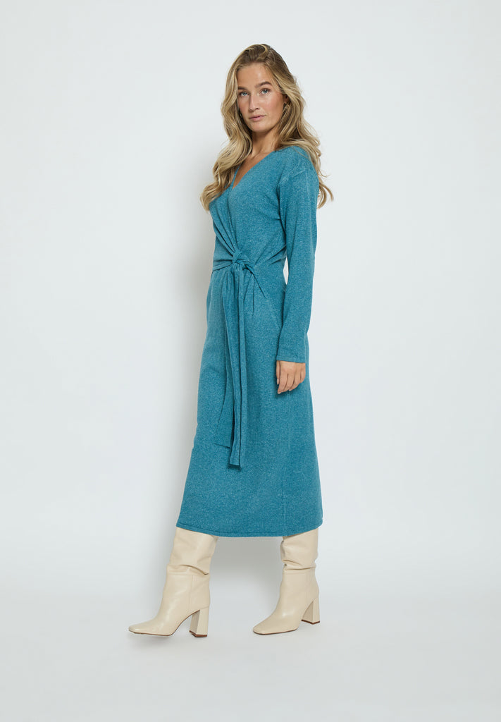 Desires Etal Long Sleeve Midi Wrap Knit Dress Kjoler 1176M Cystal Teal Melange
