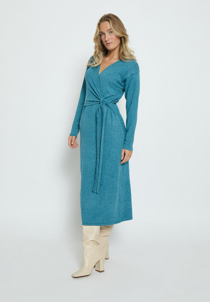 Desires Etal Long Sleeve Midi Wrap Knit Dress Kjoler 1176M Cystal Teal Melange