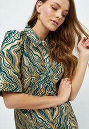 Minus Evelina Jacquard Kjole Kjoler 4112J Jungle Green Jacquard