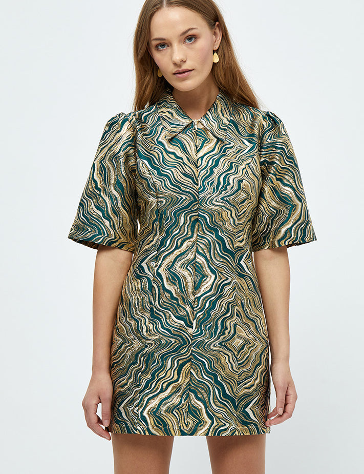 Minus Evelina Jacquard Kjole Kjoler 4112J Jungle Green Jacquard