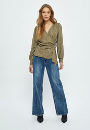 Desires Evista Long Sleeve Wrap Blouse Bluser 5168P Beech Green PR