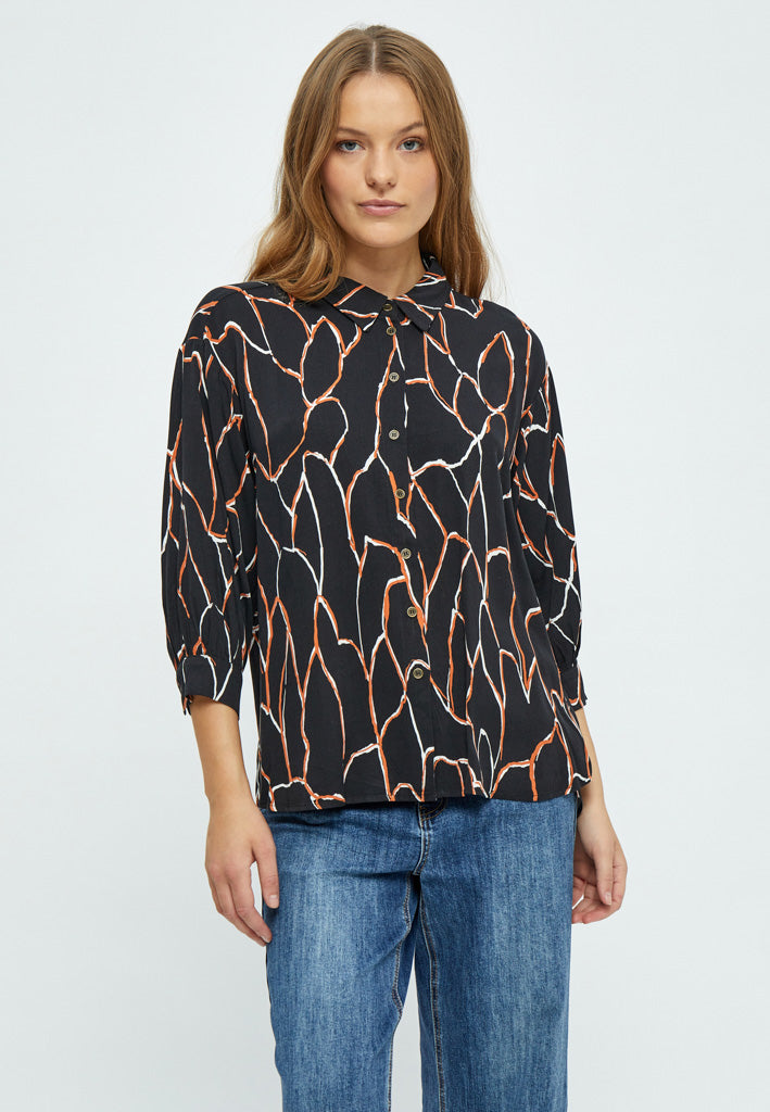 Desires Fenja 3/4 Sleeve Shirt Skjorter 9000P Black Print