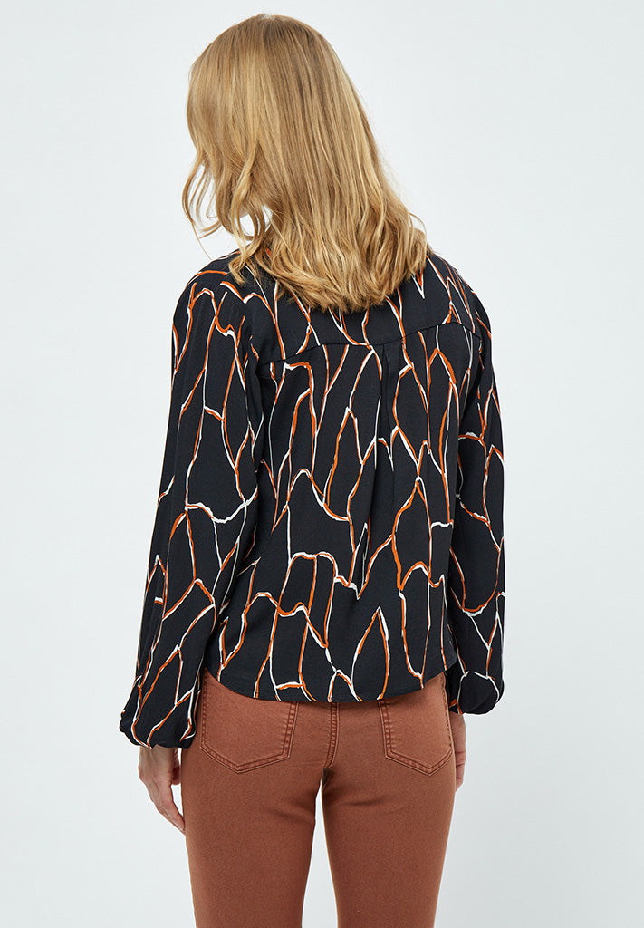 Desires Fenja Long Sleeve Blouse Bluser 9000P Black Print