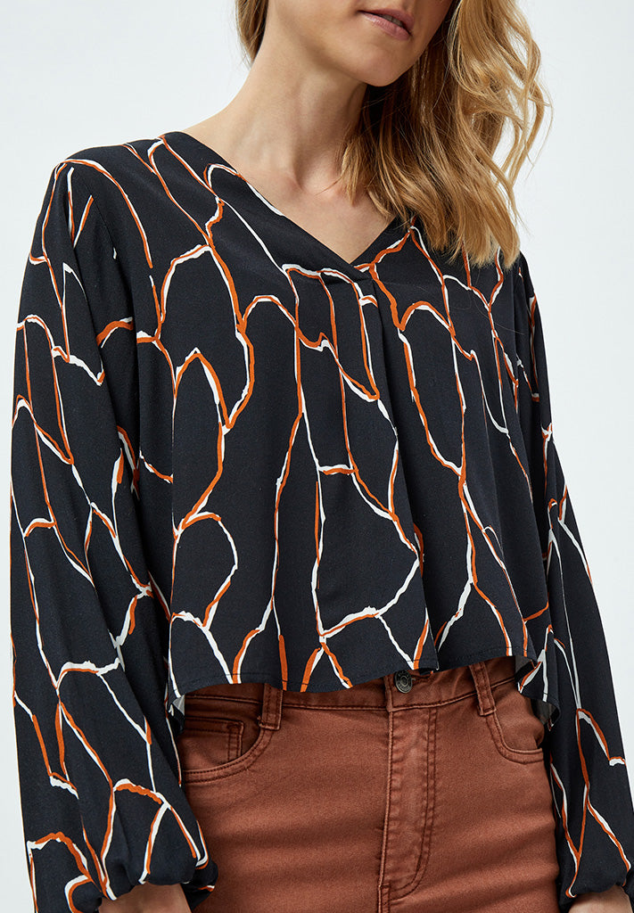 Desires Fenja Long Sleeve Blouse Bluser 9000P Black Print