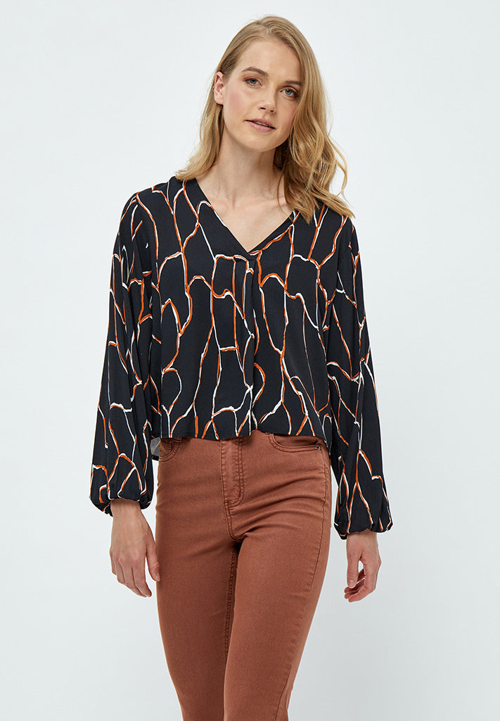Desires Fenja Long Sleeve Blouse Bluser 9000P Black Print