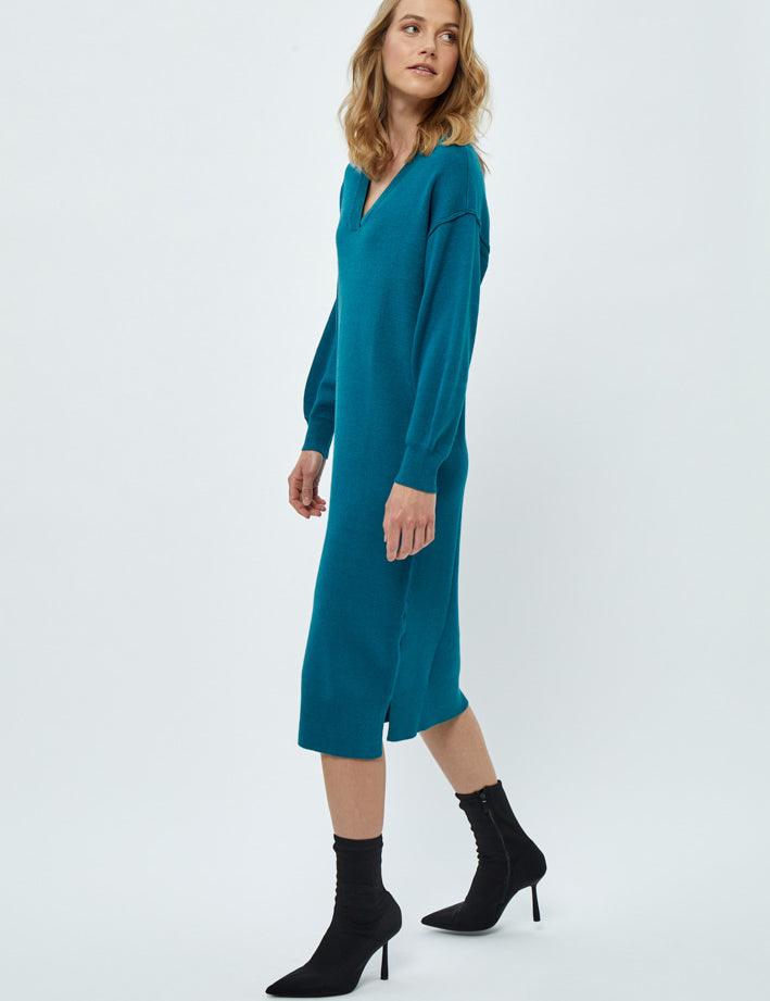 Desires Gabi V-Neck Long Sleeve Midi Dress Kjoler 1176M Cystal Teal Melange