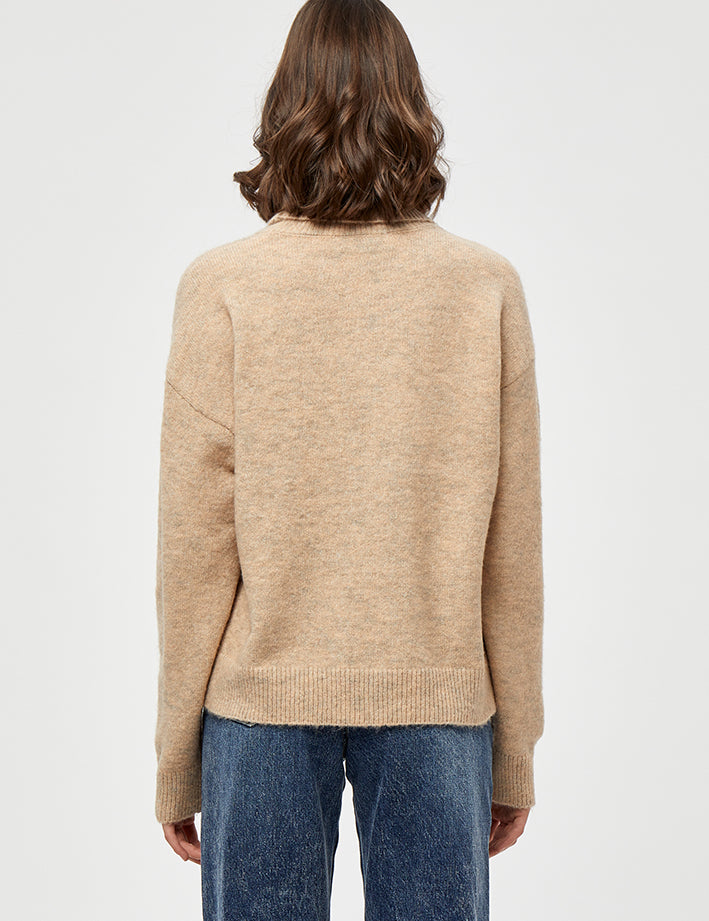 Desires Gea Høj Hals Strik Pullover 0178M Winter Twig Sand Melange