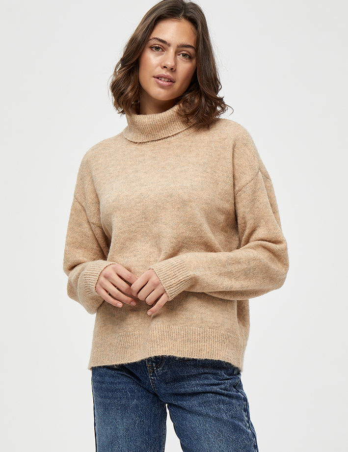 Desires Gea Høj Hals Strik Pullover 0178M Winter Twig Sand Melange