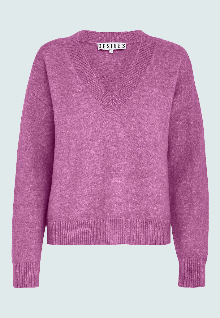 Desires Gea V-hals Strik Pullover 7208 Bodacious Pink
