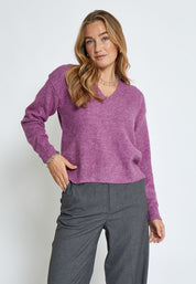 Desires Gea V-hals Strik Pullover 7208 Bodacious Pink