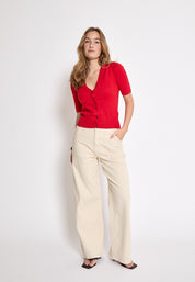 Desires Geisha Ribbet Hulmønster Cardigan Cardigans 4053 Bittersweet Red