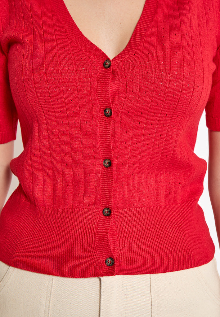 Desires Geisha Ribbet Hulmønster Cardigan Cardigans 4053 Bittersweet Red