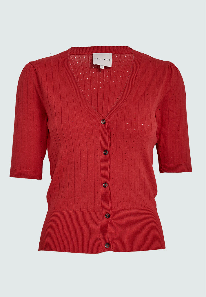 Desires Geisha Ribbet Hulmønster Cardigan Cardigans 4053 Bittersweet Red
