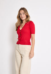Desires Geisha Ribbet Hulmønster Cardigan Cardigans 4053 Bittersweet Red