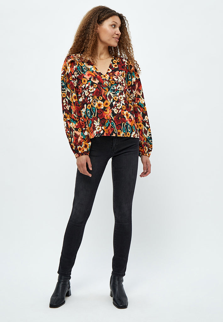 Desires Jaclyn V-hals Bluse Bluser 5000P Redwood Print